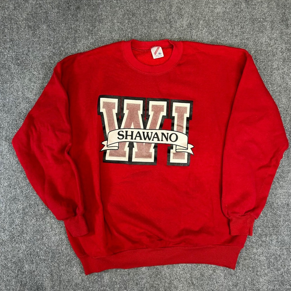Vintage Jerzees Shawano W Red Crewneck Sweatshirt Mens XL Made In USA 90s Retro